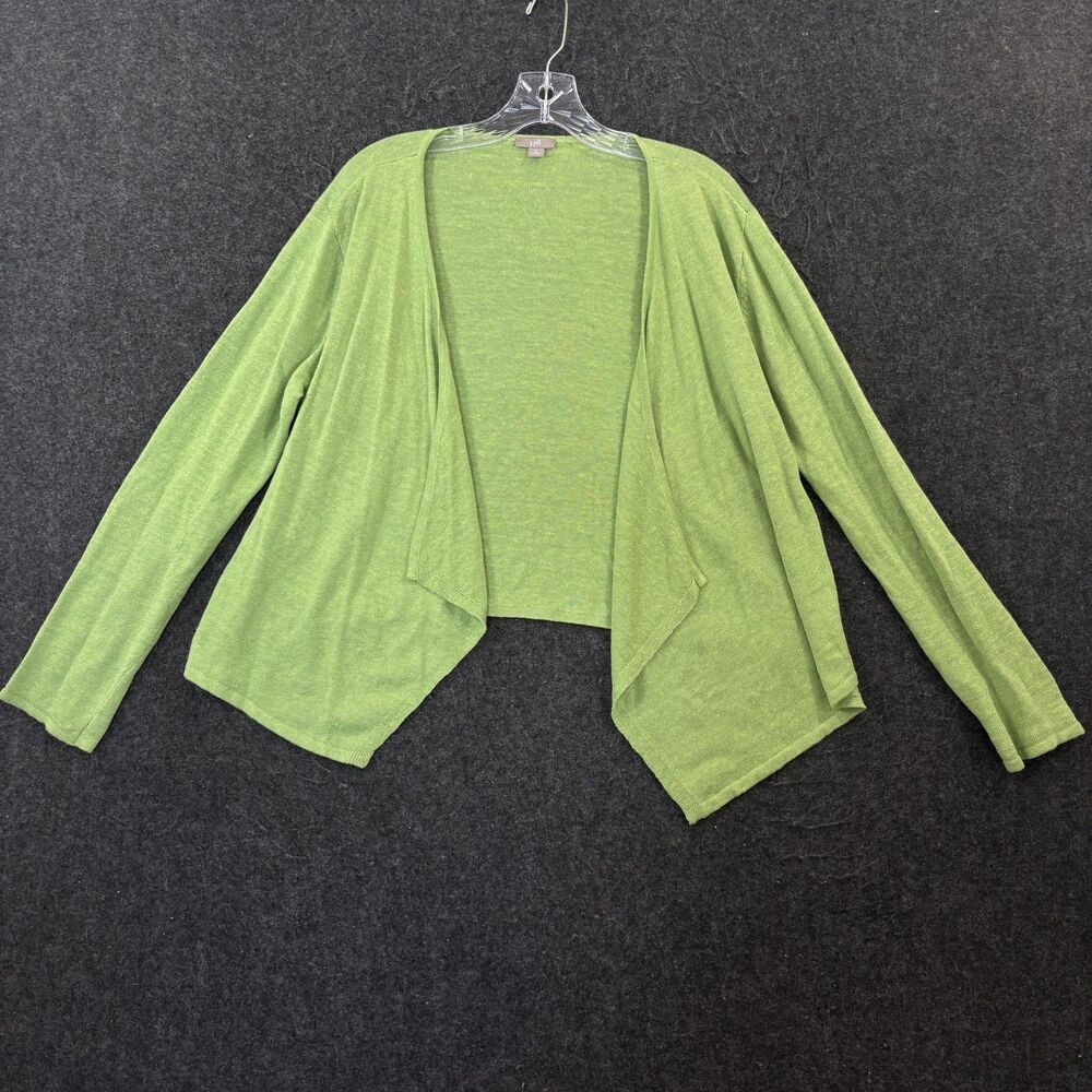 J Jill Cardigan Sweater Women's Medium Green Linen Cotton Modal Open Front Knit